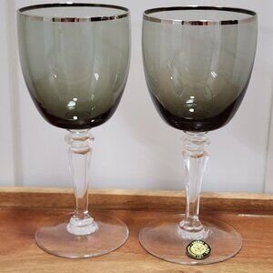 4 Sasaki Platinum Rim Grey Water Glasses 7" silver luxury mid century modern